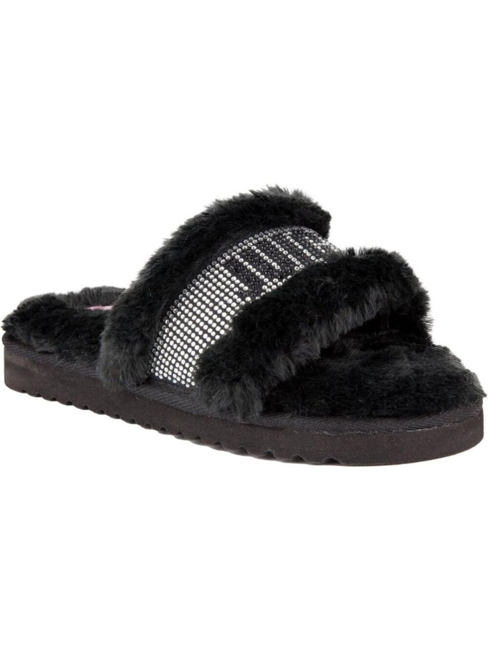Cozy Faux Fur Slide Slippers with Embellished Strap | Fuzzy Indoor/Outdoor
